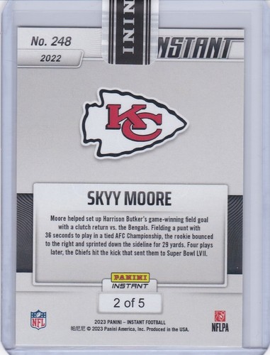 Skyy Moore CHIEFS 2022 PANINI INSTANT AFC CHAMPIONS #248 VERSICOLOR 2/5 RC - Picture 2 of 2