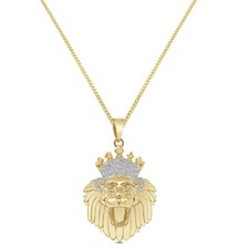 Echter Diamant 0,40 cwt. Löwenkopf Krone Gesicht Charm Anhänger Kette Set klein 1,5 Zoll
