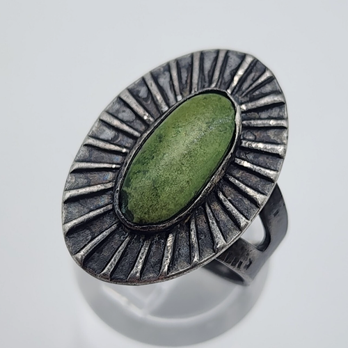 Vintage Navajo - Green Turquoise Stamped - Sterling Silver Ring - 6 3/8
