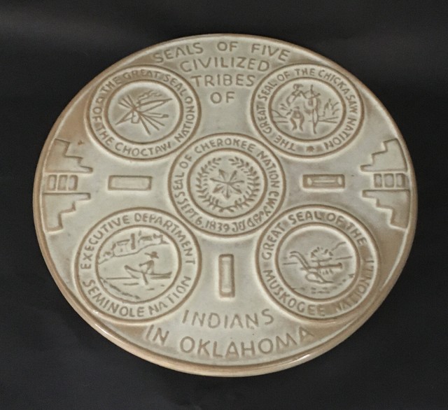 Frankoma OK3 6.5" Trivet Seals of Five Civilized Tribes Indians in