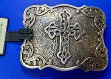 Ornate Nocona Cross Belt Buckle - Silver Tone Gothic Cowboy Cowgirl Accessory