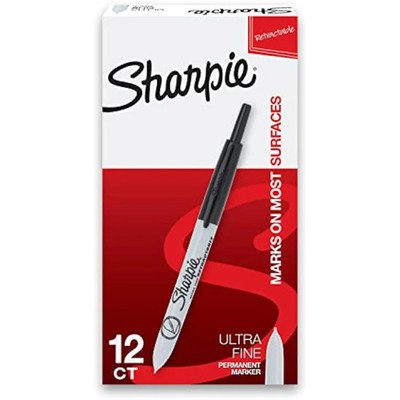 Sharpie einziehbare Permanentmarker, ultrafeine Spitze, schwarz, 12 Stück