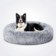 Large Dog Bed 39in Round Donut Cuddler Calming Anti Anxiety Faux Fur Plush