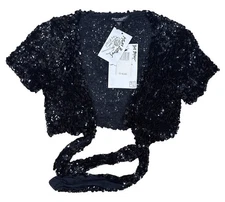 Vintage Betsey Johnson New York Black Sparkle Shrug More Buttons Size Petite NWT