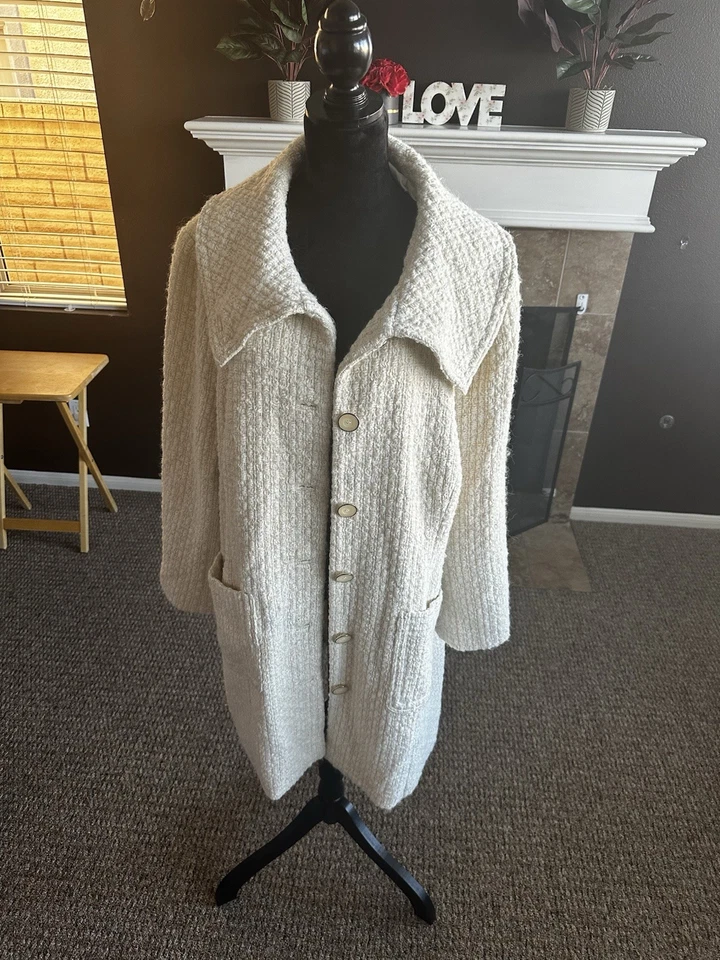 Chaquetón delantero ALFANI mujer crema tweed forrado MIDI botón. Talla 24W Foto 2 de 4