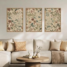 Aryroi Large Retro Boho Floral Framed Canvas Wall Art Set,Vintage Neutral Wil...