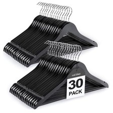 Wooden Coat Hangers 30 Pack Wood Suit Hangers with Non Slip Pants 30 Pcs Black