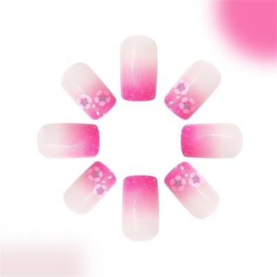 24x Flowers Artificial Nail Glittering Sequins False Nail Square Press On Nail