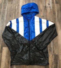 Rare Adidas Equipment Youth XL Black Blue White Hooded Windbreaker Jacket