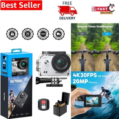 4K30FPS Action Camera with EIS - Waterproof Up to 131FT, Remote & WiFi Enabled