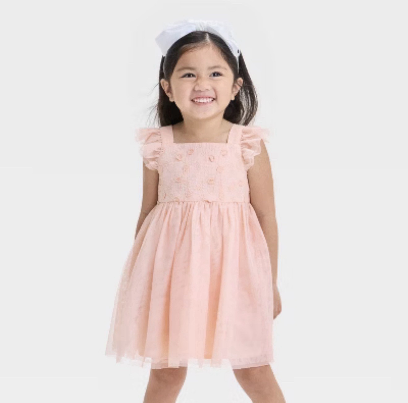 Cat & Jack Dress Girls 2T Pink Embroidered Tulle Flutter Sleeve Party EUC