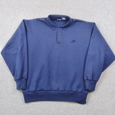 Vintage 90s Nike Polo Sweatshirt Mens L Large Blue Fleece Pullover Embroidered