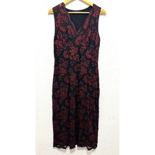 Vintage Red and Black Lace Midi Dress Whimsygoth Emo Floral Rose Y2K Vampire