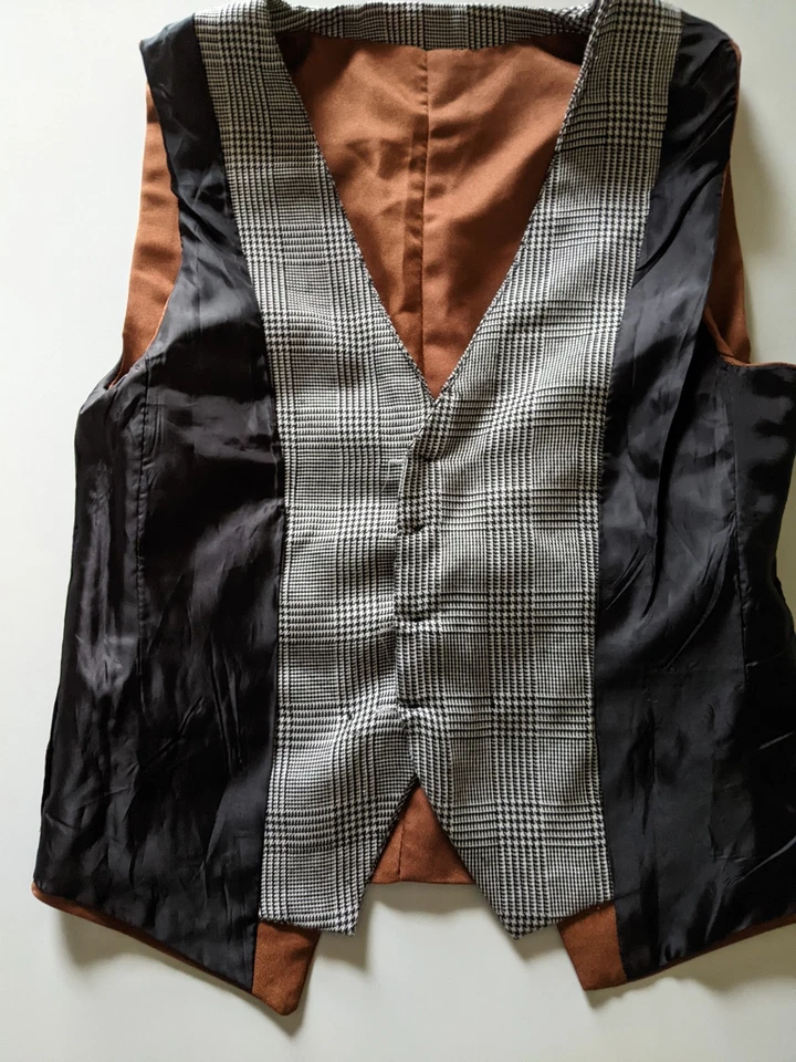 Chicos Marrón Cuadros Capas Chaleco Disfraz Vestir Retro Estilo Steampunk Talla XL Foto 4 de 4