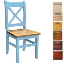 Sedia in legno blu sedia a croce MASSICCIO LEGNO DI PINO - NUOVO stile...