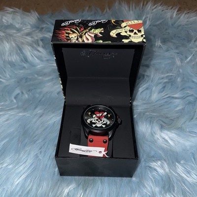 Ed Hardy Love Kills Slowly Skull Women s Quartz Watch Red Rubber Strap w/ Box