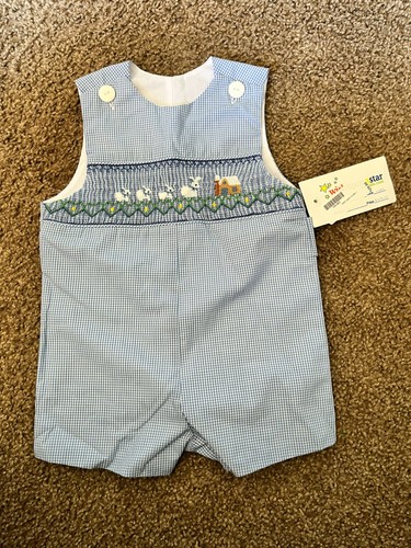 Wish Upon a Star Baby Junge Osterhase Kittel Stickerei Shortall 12M - 001048 - Bild 1 von 9