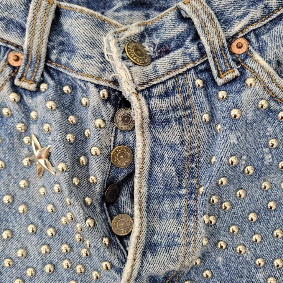 Pantalones Cortos Vintage Años 90 MOD Micro Corte Para Mujer 00/0 22x2 Tachonados Foto 3 de 4