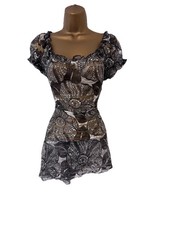 Vintage Y2K Size 14 Lace Mesh Mini Dress 2000’s Baby Doll Off Shoulder Milkmaid