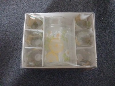Vintage 70er Jahre Luminarc Rafraîchissement 7-teiliges Wasserset (Krug & 6 Becher)