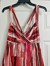 Calvin Klein Fit & Flare Red/White Paint Stripes Stretch Cotton Sundress Sz 10