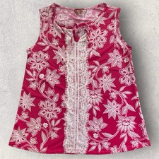 Amana Blouse Womens Medium Pink Sleeveless Top Textured Floral White Lace