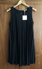 BNWT S3SS/Stress Pleated A-line Dress Size M Plain Black Polyester Lined Swing