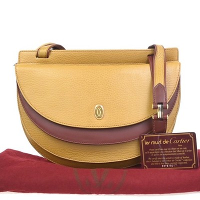 MUST DE CARTIER 2C Logo Trinity Bicolor Shoulder Bag Leather Yellow Red 80PA234