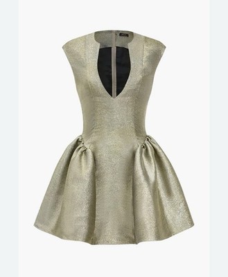 Micas Women s Glitter V-neck Mini Dress Gold Size S NWT