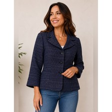 Tahari Arthur S. Levine Navy Tweed Blazer Women's Size 10 Career Office Jacket