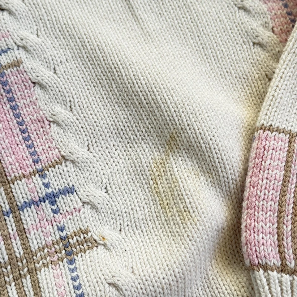 Suéter DE COLECCIÓN LaMode Para Hombres XL Rosa Crema Cuadros Mano Intarsia Cuello Redondo Años 90 Foto 4 de 4