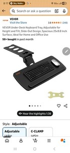VEVOR Keyboard Tray under Desk Adjustable Height & Angle 25 x 9.8 in in