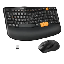 Wireless Keyboard and Mouse Combo, 2.4G Wave Keys Ergonomic Keyboard with Pal...