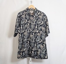 Vintage 90s Shirt Camp Black Tropical Palm Leaf Print Cotton Men's Size L
