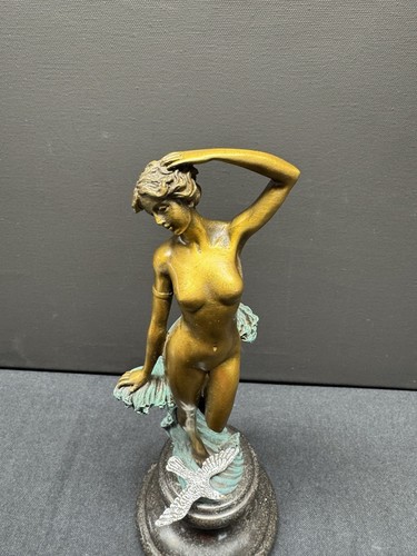 Vintage Modern Art Bronze Nude Statue Sculpture Girl Woman with Marble Base Art - Picture 2 of 8