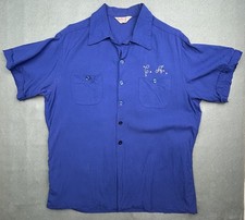 Vtg Rayon Bowling Shirt 40s 50s Chain Stitch Loop Collar So Cal Gas Rockabilly