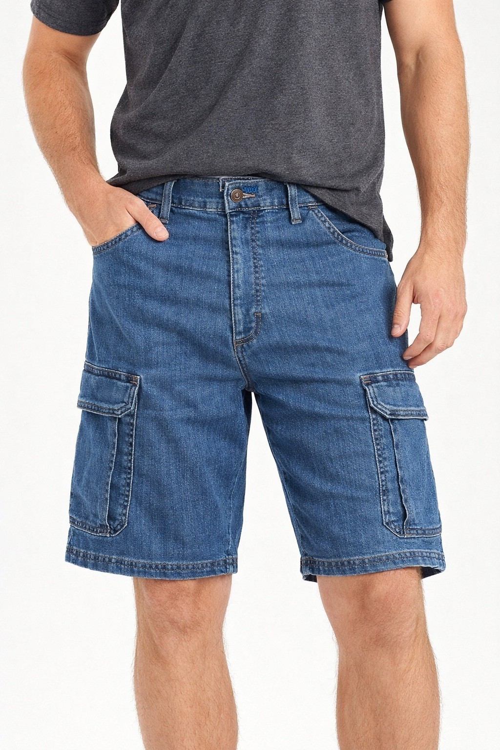 Wrangler Authentics Denim Cargo Shorts Mens 32 Blue Stretch Utility Casual