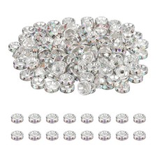 8mm Rondelle Spacer Bead, 200 Pcs Rhinestone Loose Bead, Silver/AB White