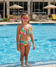 Betsey Johnson Tankini Swimsuit Bathing Suit Girls 14 US 2 Piece Set Multicolor