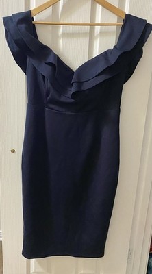 FRESH SOUL Ladies Navy Blue Ruffle Formal Dress with Back Slit Size 14