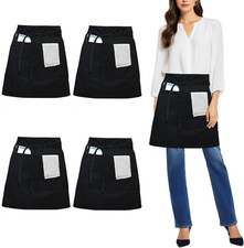 4 Pack Black Waist Apron, Short Chef Apron with 3 Pockets, Half Apron for Waiter