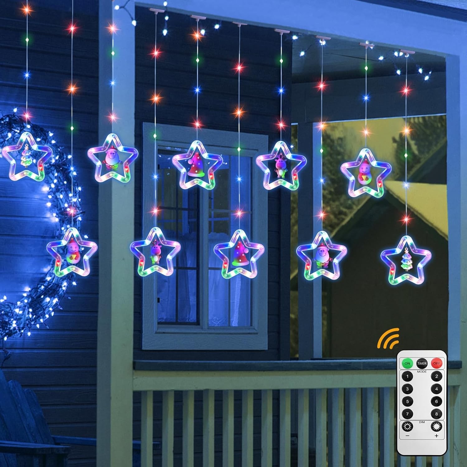 Jsdoin LED Stars Curtain Lights 3.5M*3.5M Christmas Window Curtain String Light