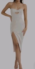 House of CB Georgia Pink Midi Dress M Plus Cup Crystal Satin Lace Cut Out Slip
