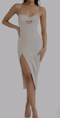 princess polly baby blue dress Lace Cup Detail Side Split Corset Midi Dress In White Woven | EGO EU main image 0