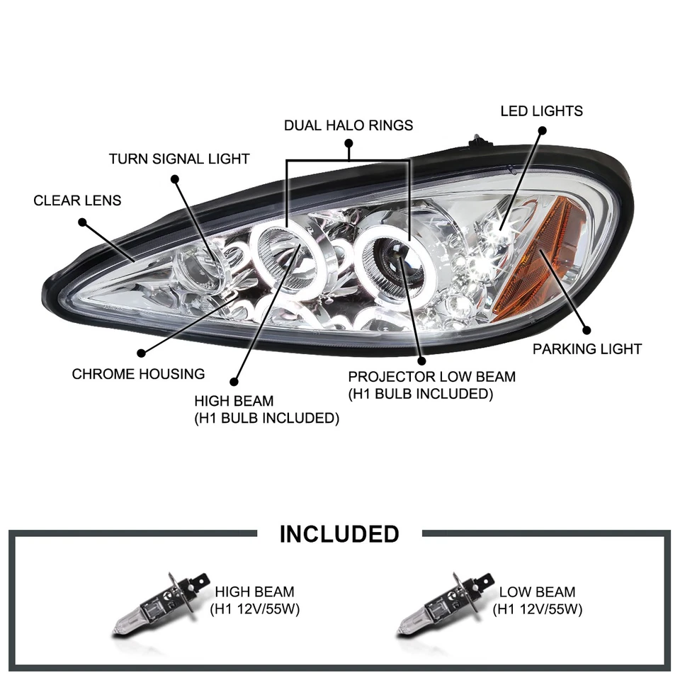 Fits 1999-2005 Pontiac Grand Am LED Halo Projector Headlights Left+Right 99-05 Foto 3 de 4