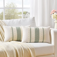 Set of 2 Sage Green Boho Lumbar Decorative Throw Pillow Covers 12X20