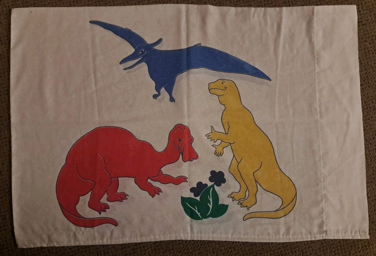 Vintage 90s Kids Dinosaur Pillow Case Standand Size Bright