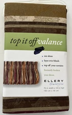 Valance 72x18” 2 Sets Ellery Homestyle LOUISE Stripe Pouf Window Red Tan Br NEW