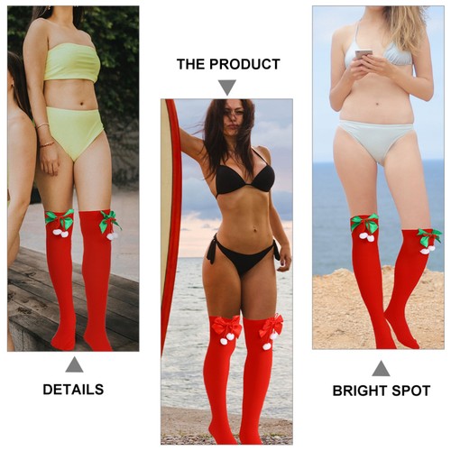 2 pares de medias de rodilla de Navidad sobre la rodilla calcetines de fiesta calcetines altos - Imagen 6 de 12