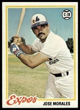 1978 Topps #374b Jose Morales : Black stitches (over red stitches) on baseball
